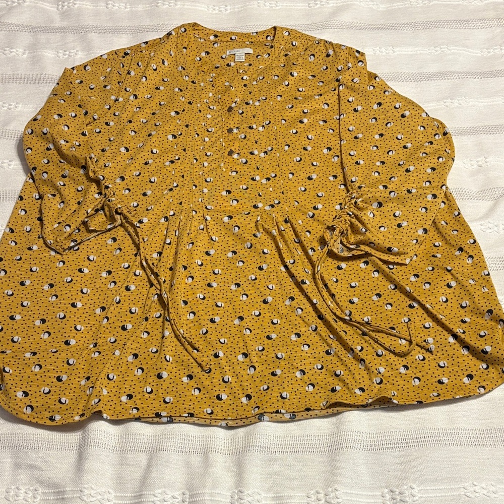 Cato Mustard Yellow Blouse with Black and White Dots